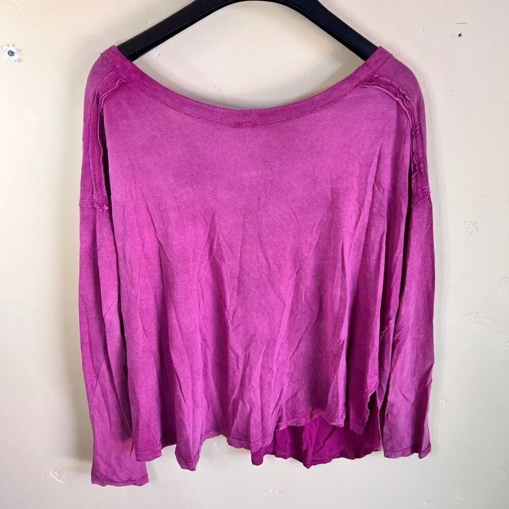 Free People Womens First Love Lace Up‎ Top Bohemian Pink Size Small Oversized